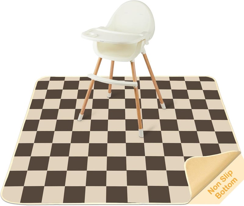 BeBeJoJo Splat Mat for Under High Chair 42 x 42 Inch Waterproof Baby Splash Mat with Non Slip Bottom Reusable Portable Highchair Mat for Floor Food Catcher for High Chair, Gray Checkerboard - Image 1